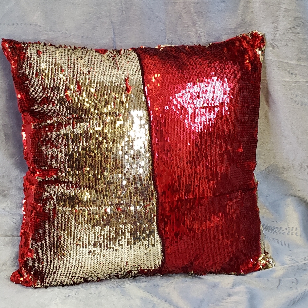 Two Toned Sequin Throw Pillow | Red & Gold
